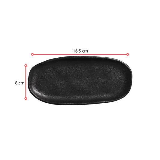 128372 - TRAVESSA OVAL MINI ORGÂNICO PRETO MATTE 16,5X8- CX 6 PCS