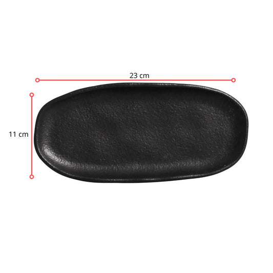 128382 - TRAVESSA OVAL RASA PEQUENA ORGÂNICO PRETO 23 X 11 - CX 6 PCS