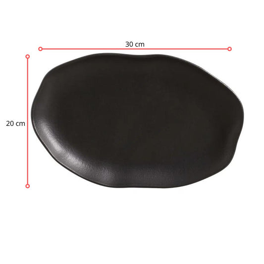 128429 - TRAVESSA OVAL RASA MÉDIA BIO PRETO MATTE 30 X 20 - CX 4 PCS