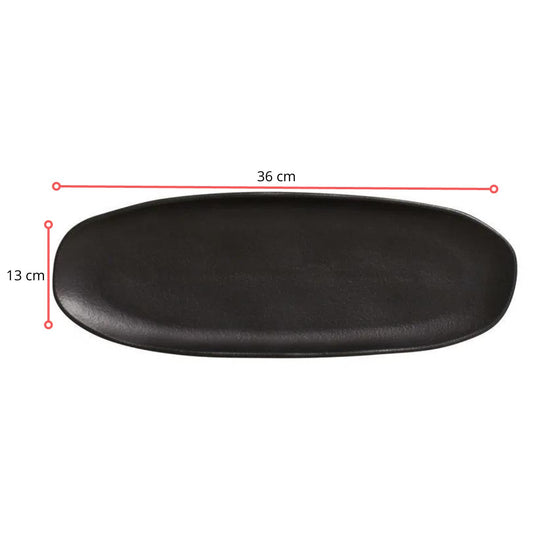 128499 - TRAVESSA OVAL RASA GRANDE ORGÂNICO PRETO 36 X 13 CM  - CX 6 PCS